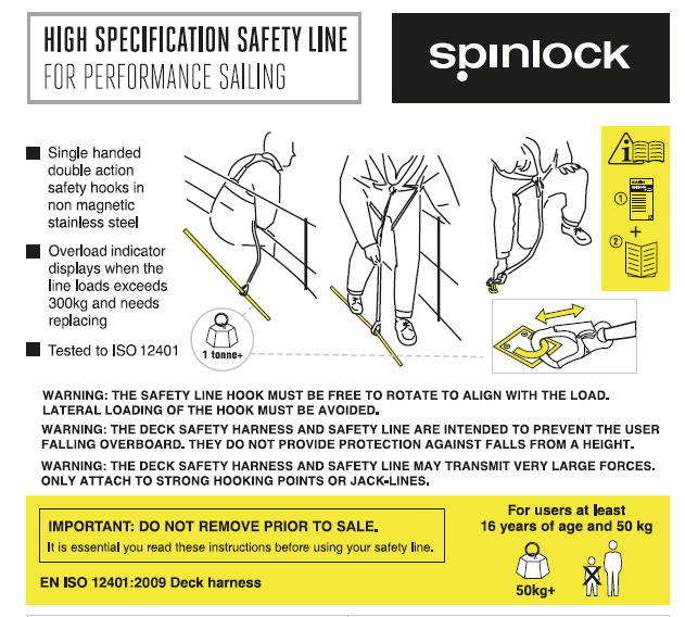 Ohutusvöö Spinlock Performance 1-2m elastne 2-karabiiniga 500 kg ISO