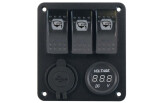 Lülitipaneel 1852 Marine Quality 3-ne; USB pesaga  12V/20A - 24V/10A