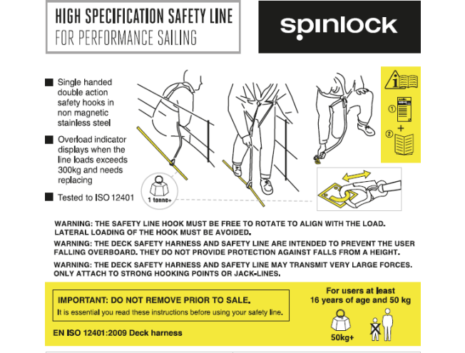 Ohutusvöö Spinlock 1-2m elastne 2-karabiiniga 250kg ISO 1-2m elastne 2-karabiiniga 500 kg ISO