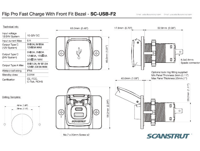 Kiirlaadimise pistik Scanstrut SC-USB-F2